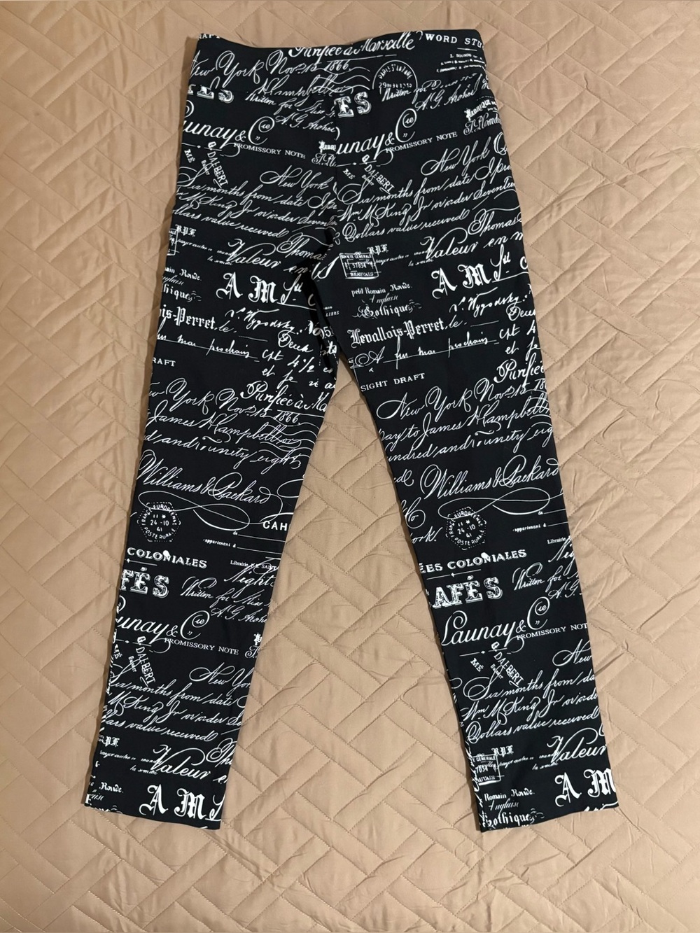 Krazy Larry Black & White Romantic French Script Print Pull On Pants Ladies 10 - Picture 3 of 7
